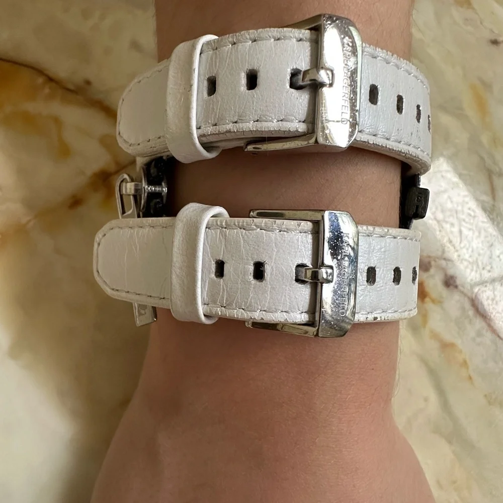 Karl Lagerfeld Silver and lWhite leather watch Bracelet